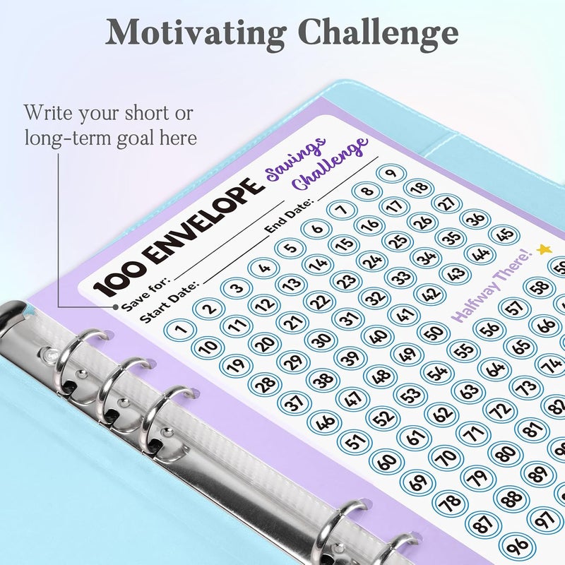 Fabmaker 100 Envelopes Money Saving Challenge Binder, A5 Savings Challenges Book with Envelopes & Reusable Tracker, Savings Binder - Save $5050 in Fun & Motivating Way, A5 - Image 3